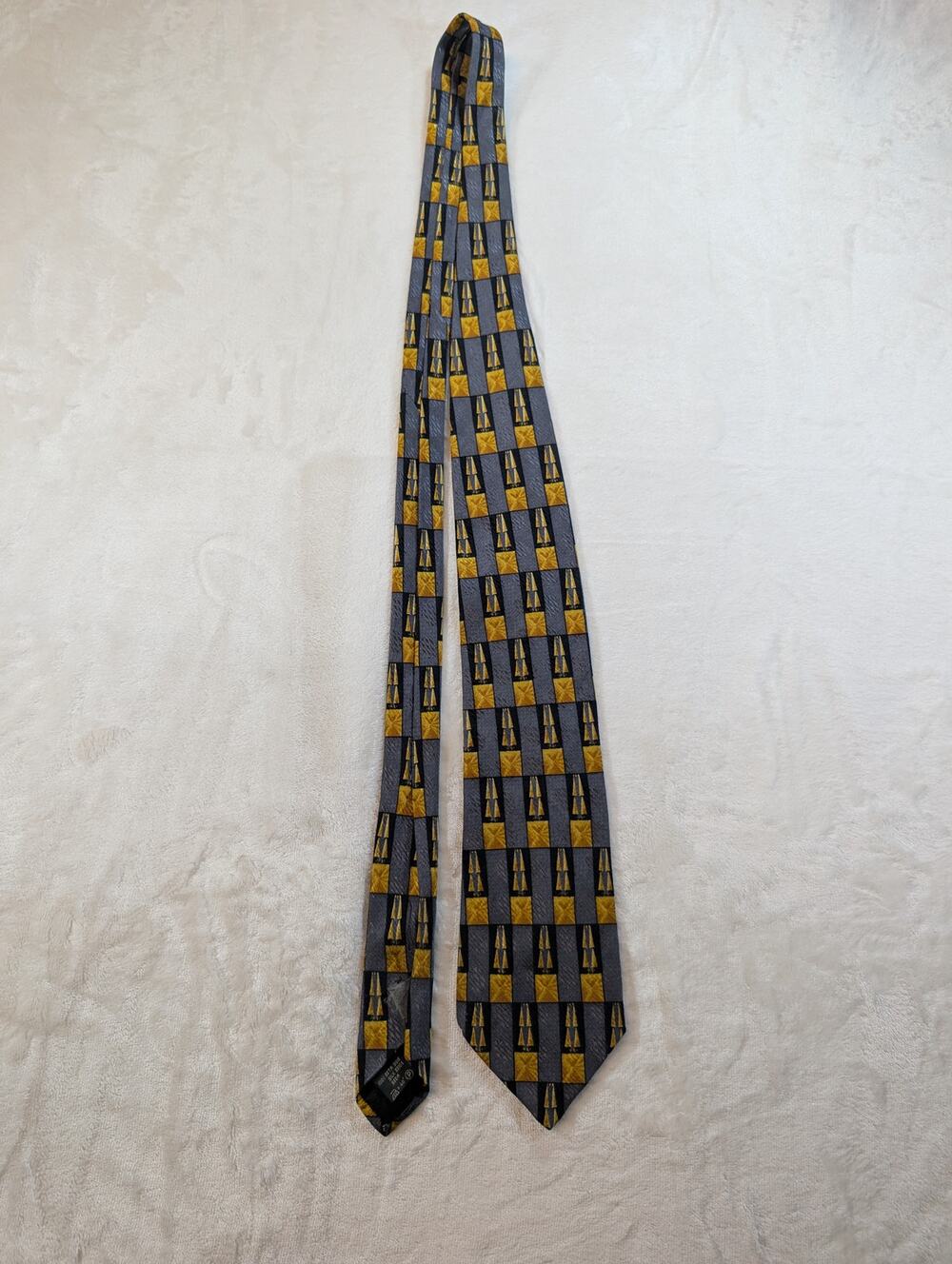 Ermenegildo Zegna Silk Tie Gray Gold Geometric Designer Made in Italy